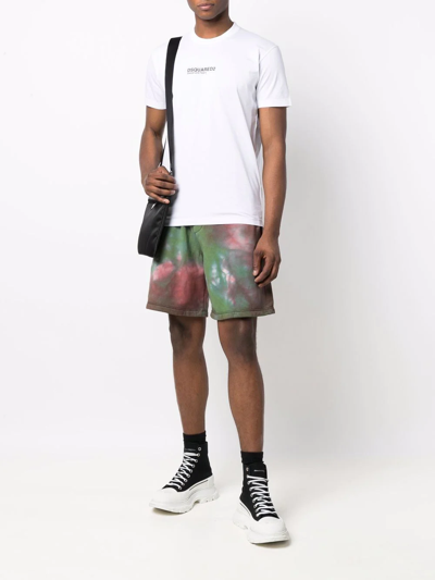 Dsquared2 'palm Beach' White Crewneck T-shirt With Multicolor Logo Print In White