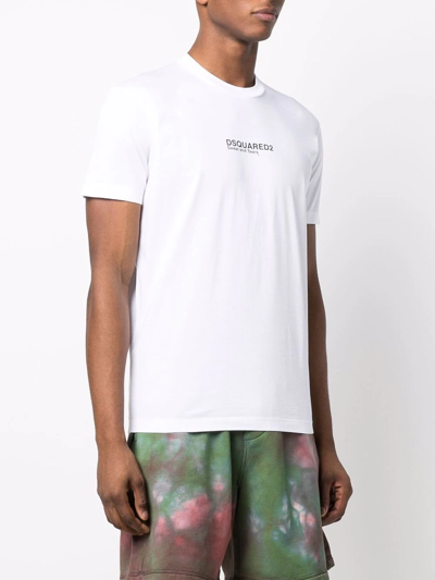 Dsquared2 'palm Beach' White Crewneck T-shirt With Multicolor Logo Print In White