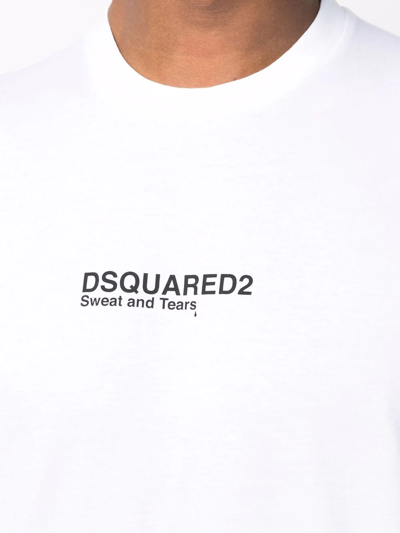 Dsquared2 'palm Beach' White Crewneck T-shirt With Multicolor Logo Print In White