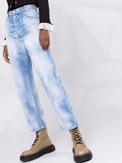 Dsquared2 Blue Bleached Effect Straight-leg Jeans In Blue