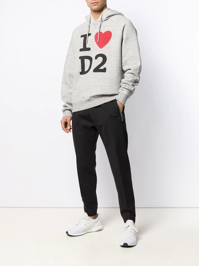 Shop Dsquared2 I Love D2 Printed Hoodie In Grey