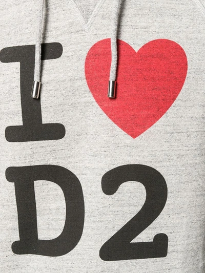 Shop Dsquared2 I Love D2 Printed Hoodie In Grey