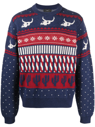 Shop Alanui West Christmas Fair Isle Jumper In Blue