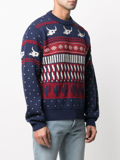 Shop Alanui West Christmas Fair Isle Jumper In Blue