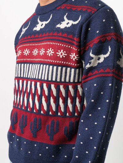 Shop Alanui West Christmas Fair Isle Jumper In Blue