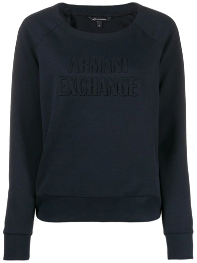 Shop Armani Exchange Logo Embossed Jumper In Blue