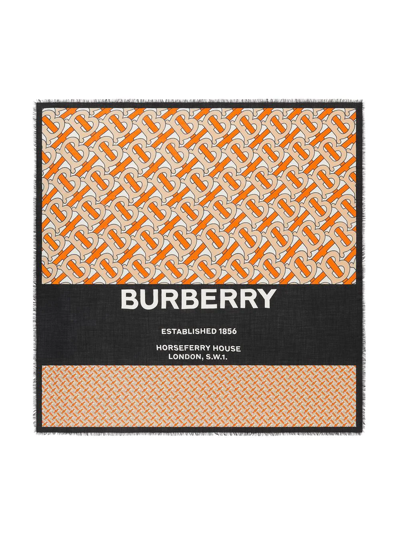 Shop Burberry Monogram Print Large Square Scarf In Orange
