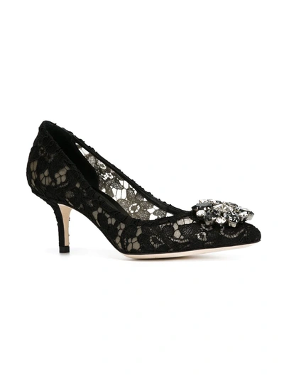 Dolce & Gabbana Scarpe Con Tacco In Pizzo Blu Notte Donna In Black
