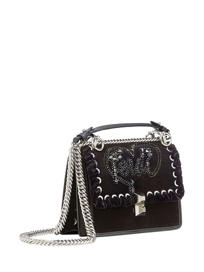 Shop Fendi Kan I Logo Embellished Shoulder Bag In Black