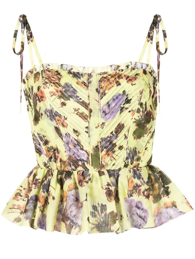 Shop Ulla Johnson Effie Bouquet-print Peplum Top In Green