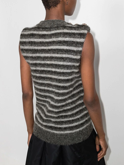 Shop Ganni Stripe-pattern Knitted Vest In Grey