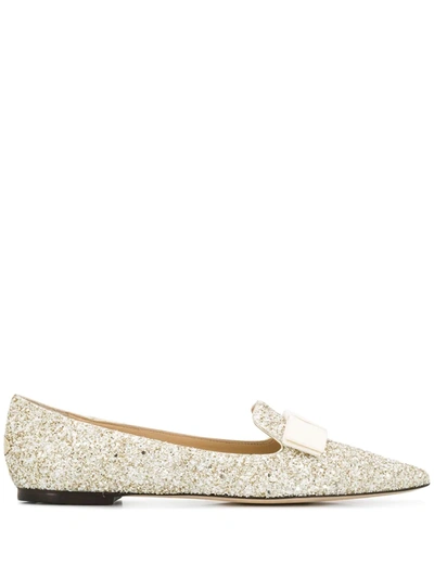 Shop Jimmy Choo Gala Glitter Ballerina Flats In Gold