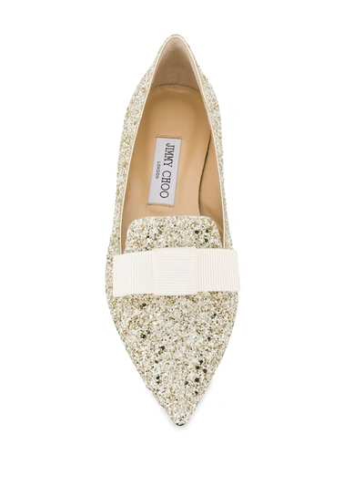 Shop Jimmy Choo Gala Glitter Ballerina Flats In Gold