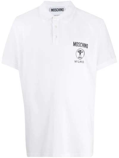 Shop Moschino Double Question Mark Short-sleeve Polo Shirt In White
