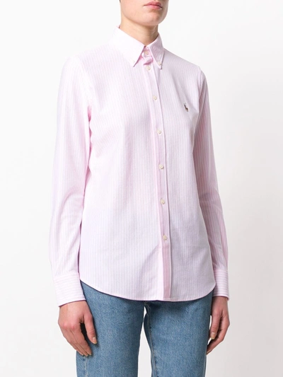 Shop Polo Ralph Lauren Striped Oxford Shirt In Pink