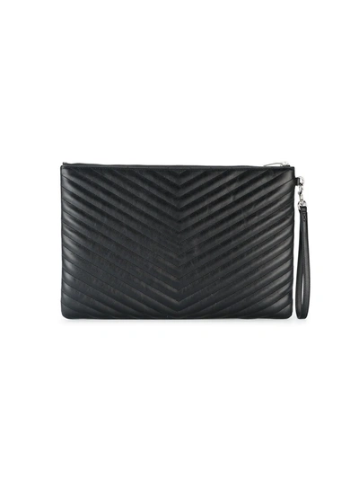 Shop Saint Laurent Monogram Matelassé Pouch In Black