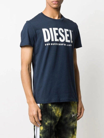 Shop Diesel Logo Print Crew Neck T-shirt In Blue