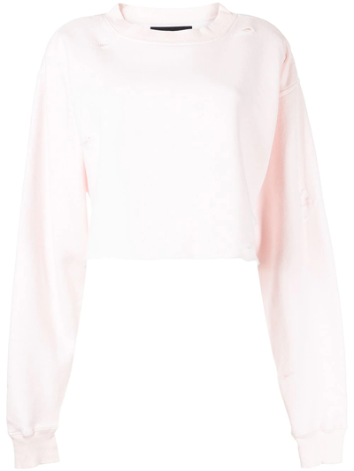 La Detresse Distressed Cropped Sweatshirt In Pink | ModeSens