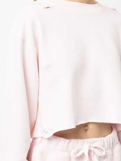 Shop La Detresse Distressed Cropped Sweatshirt In Pink