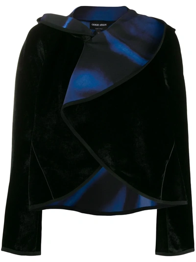 Shop Giorgio Armani Draped Collar Velvet Jacket In Black