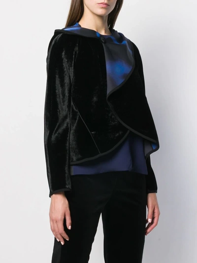 Shop Giorgio Armani Draped Collar Velvet Jacket In Black