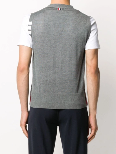 Shop Thom Browne Knitted 4-bar V-neck Vest In 035 Med Grey
