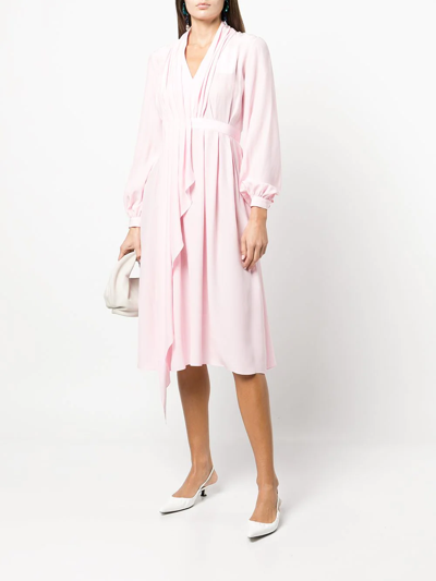 Shop Adam Lippes Draped Silk Long-sleeve Dress In Rosa