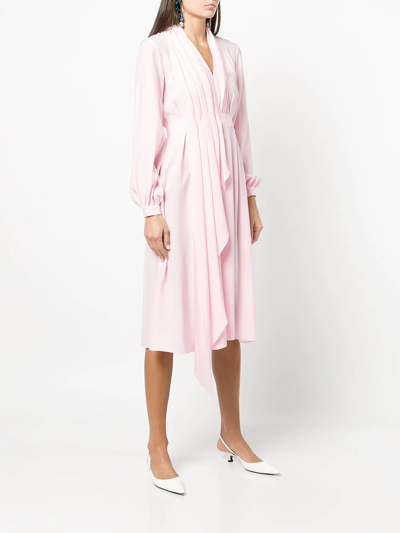 Shop Adam Lippes Draped Silk Long-sleeve Dress In Rosa