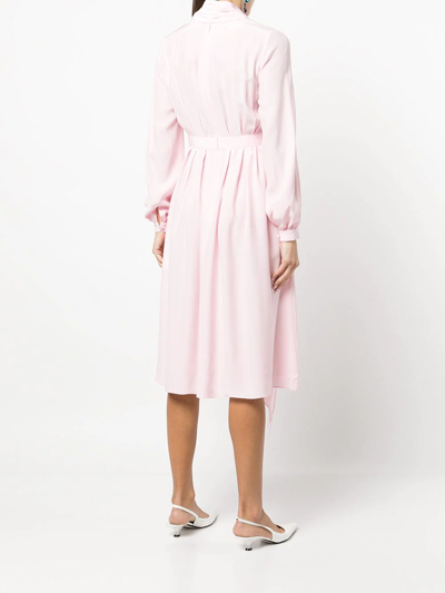 Shop Adam Lippes Draped Silk Long-sleeve Dress In Rosa