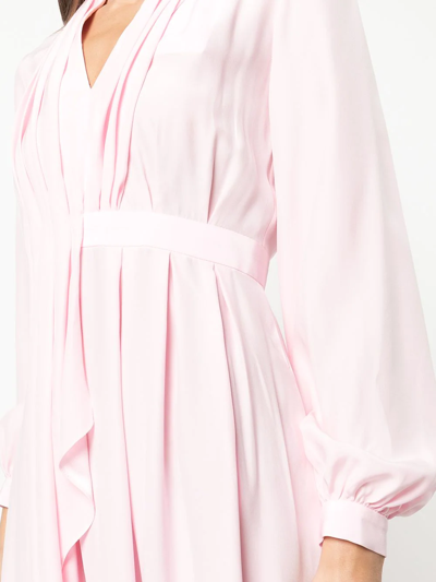 Shop Adam Lippes Draped Silk Long-sleeve Dress In Rosa