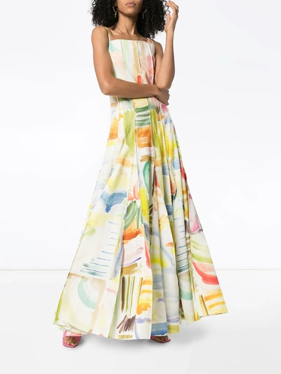 Shop Rosie Assoulin Million Pleats Printed Maxi Dress In White