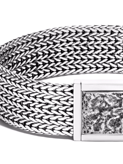 SILVER CLASSIC CHAIN RETICULATED PUSHER CLASP BRACELET