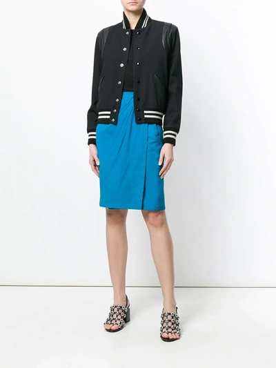 Pre-owned Saint Laurent Draped Front Leather Skirt In Blue