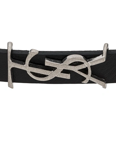Shop Saint Laurent Monogram Leather Bracelet In Black