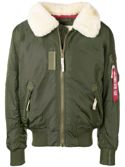 Shop Alpha Industries Shearling Bomber Jacket In Green