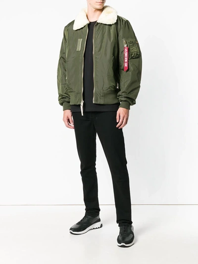 Alpha Industries Shearling Bomber Jacket In Green