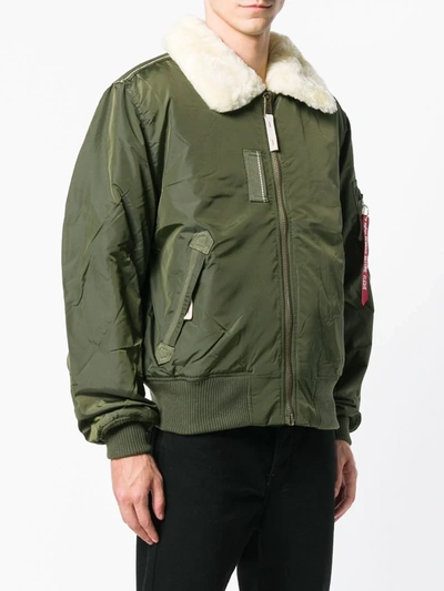 Alpha Industries Shearling Bomber Jacket In Green