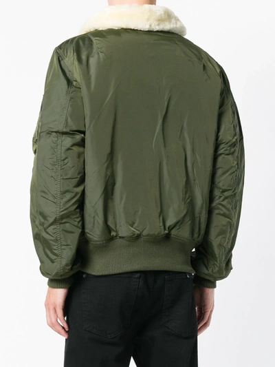 Alpha Industries Shearling Bomber Jacket In Green