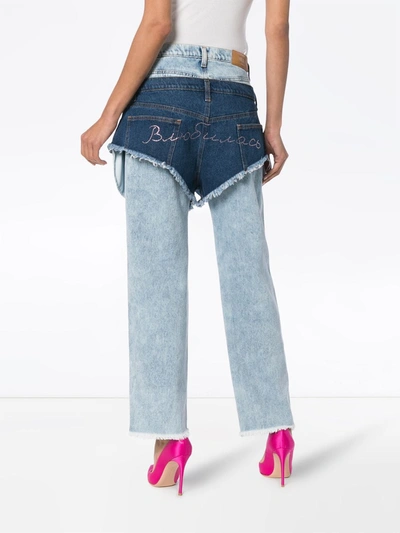 Shop Natasha Zinko High Waisted Jeans With A Denim Shorts Layer In Blue