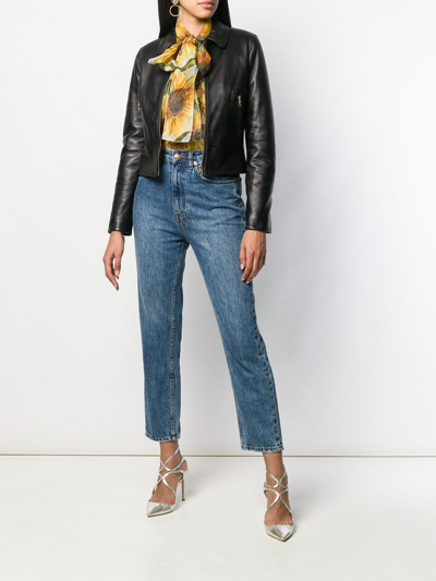 Shop Dolce & Gabbana Cropped Lambskin Leather Jacket In Black