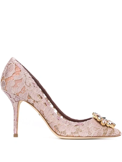 Shop Dolce & Gabbana Rainbow Lace 90mm Brooch-detail Pumps In Pink