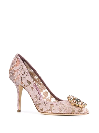 Shop Dolce & Gabbana Rainbow Lace 90mm Brooch-detail Pumps In Pink