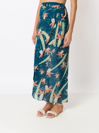 Shop Brigitte Floral-print Wrap Skirt In Blue