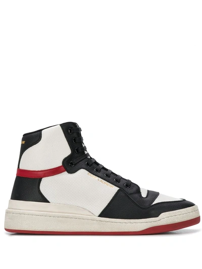 Shop Saint Laurent Sl24 Panelled High-top Sneakers In White