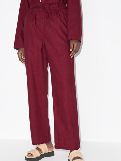 Shop Tekla Flannel Straight-leg Pajama Bottoms In Red