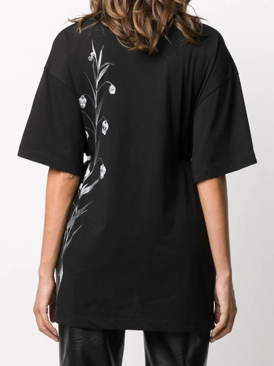 Shop Valentino Flower-print Belted T-shirt In Black