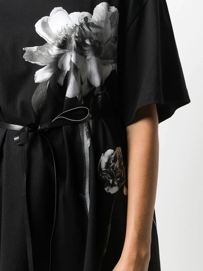 Shop Valentino Flower-print Belted T-shirt In Black