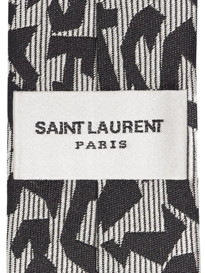 Shop Saint Laurent Embroidered Pattern Tie In Weiss
