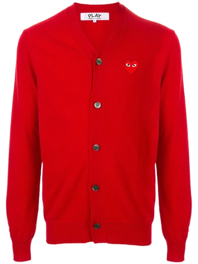 Shop Comme Des Garçons Play Embroidered Logo Cardigan In Red