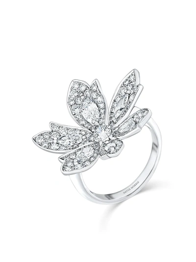 Shop David Morris 18kt White Gold Diamond Palm One Flower Ring